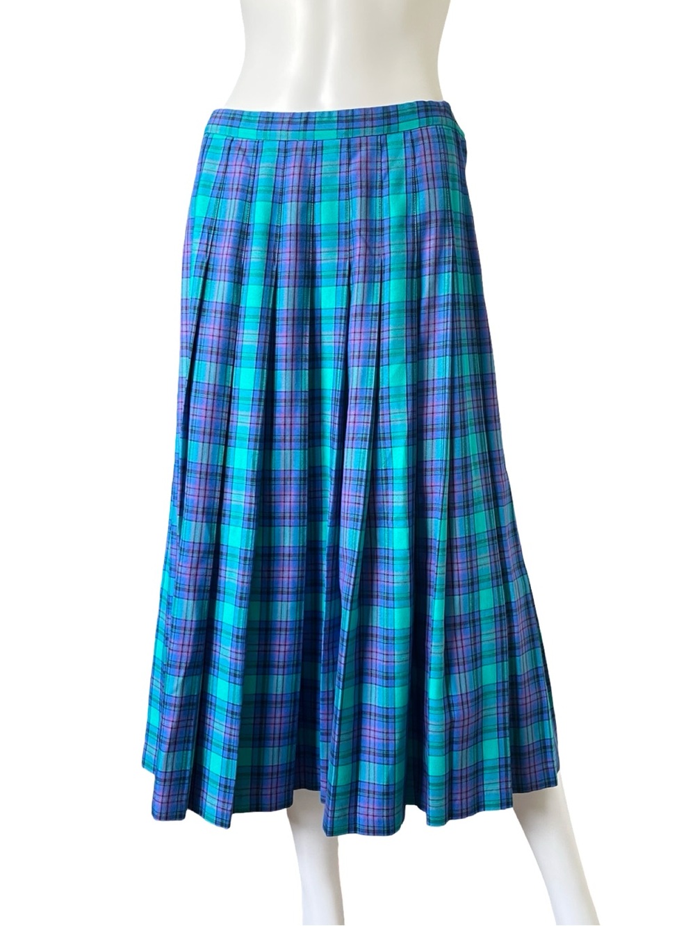 Vintage Sophisticates by Pendleton Midi Skirt Blue Plaid Modest Womens Size 12